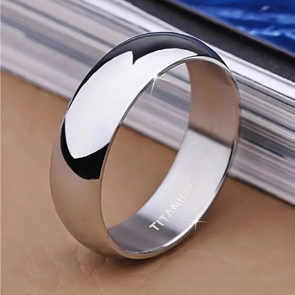 Shiny Titanium Steel 1pc 6mm Ring - Unisex Style Synthetic Stone Single Band
